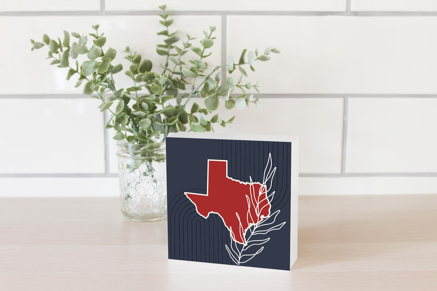 Modern Minimalist Texas Colors Shape Leaf | Wood Block | Eaches | Min 4