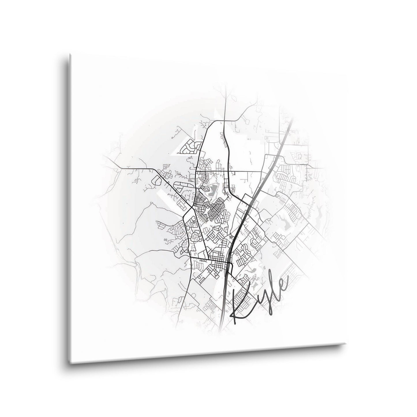 Minimalistic B&W Texas Kyle Circle Map | Hi-Def Glass Art | Eaches | Min 2