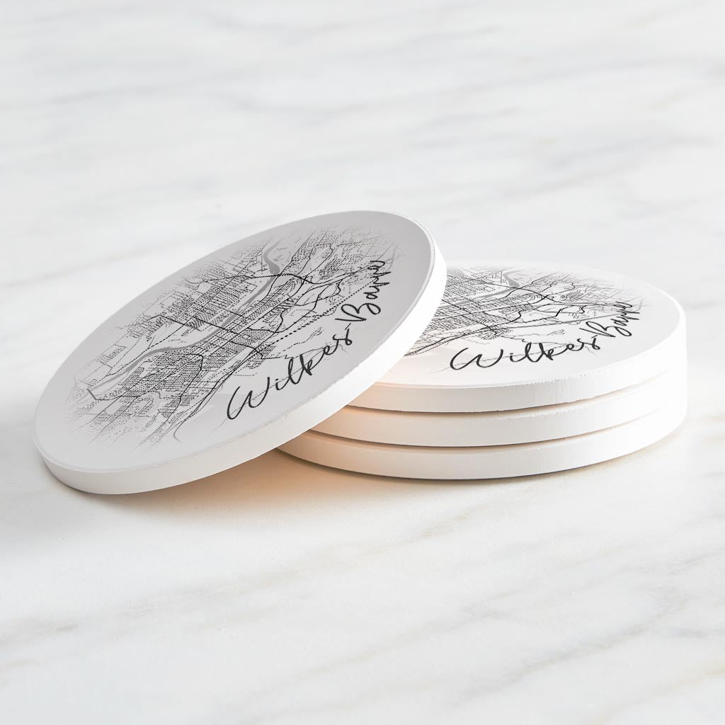Minimalistic B&W Pennsylvania Wilkes Barre Circle Map | Absorbent Coasters | Set of 4 | Min 2
