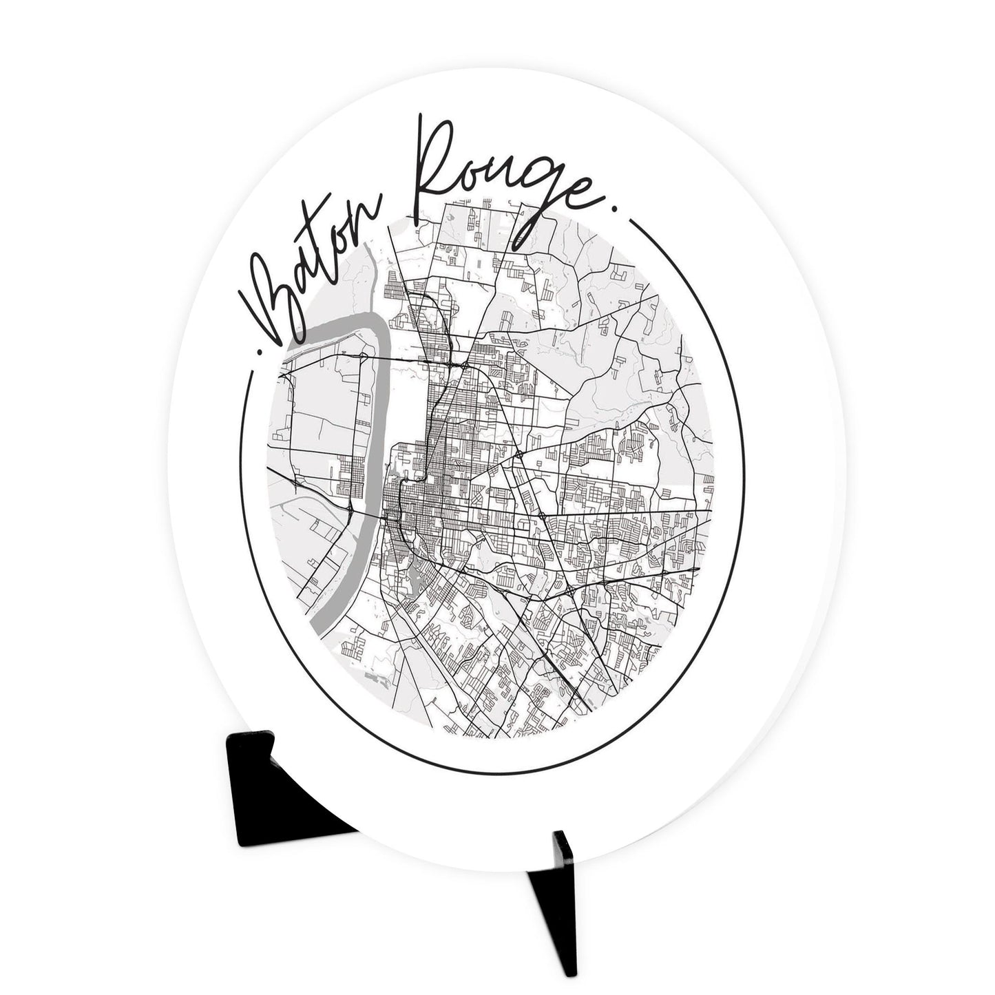 Minimalist B&W Louisiana Baton Rouge Circle Map | Wood Sign | Eaches | Min 1