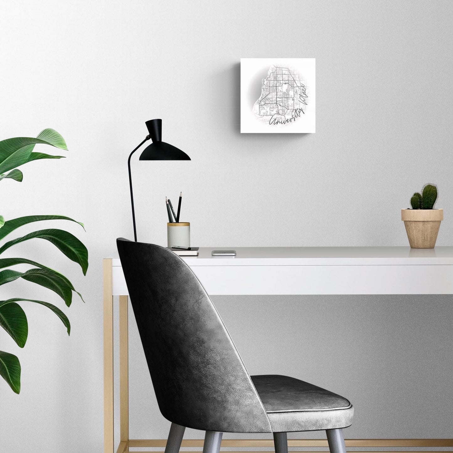 Minimalistic B&W Washington University Place Circle Map | Hi-Def Glass Art | Eaches | Min 2