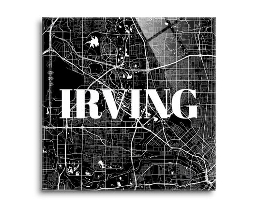 Minimalistic B&W Texas Irving Map | Hi-Def Glass Art | Eaches | Min 2