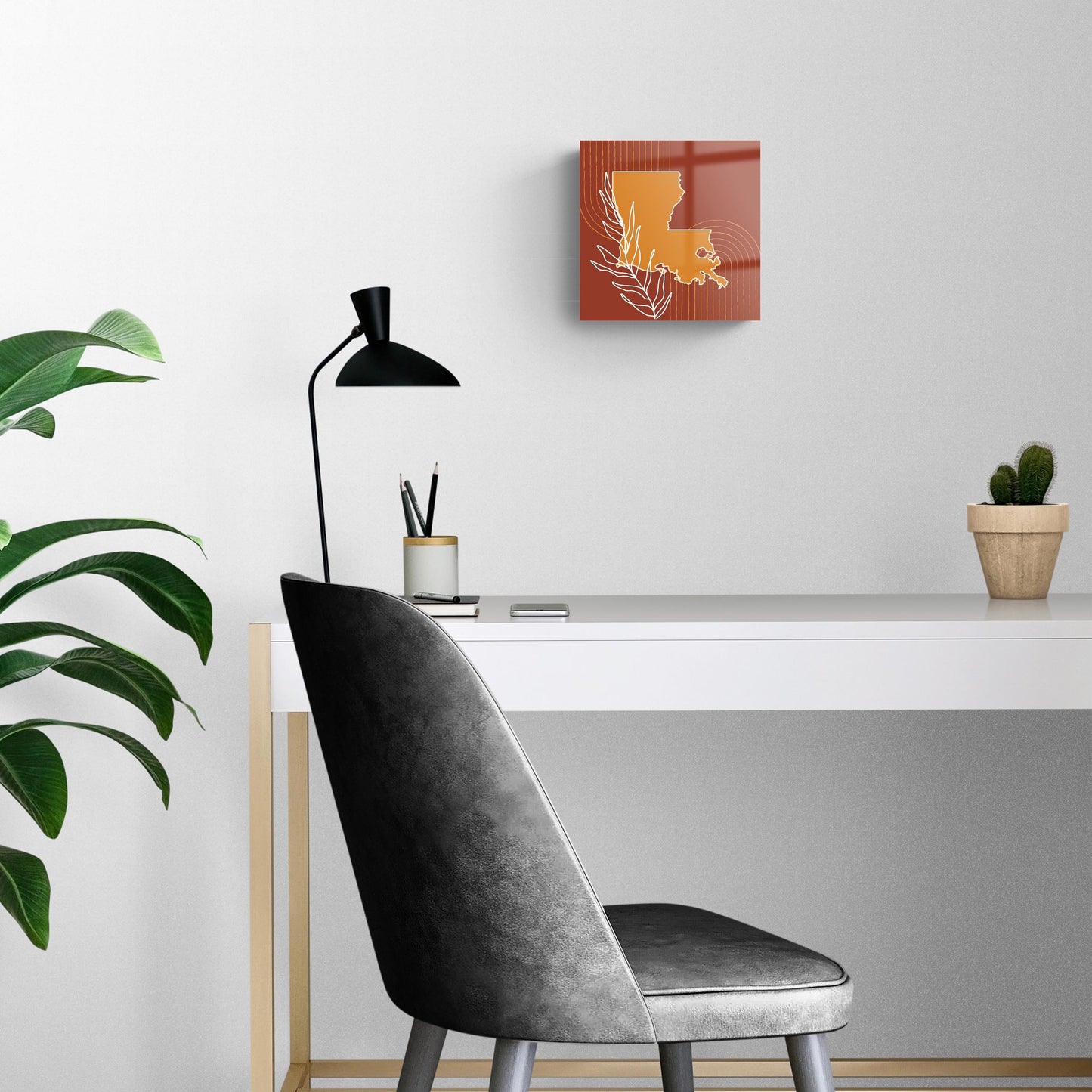 Modern Minimalist Louisiana State Shape With Leaf | Hi-Def Glass Art | Eaches | Min 2