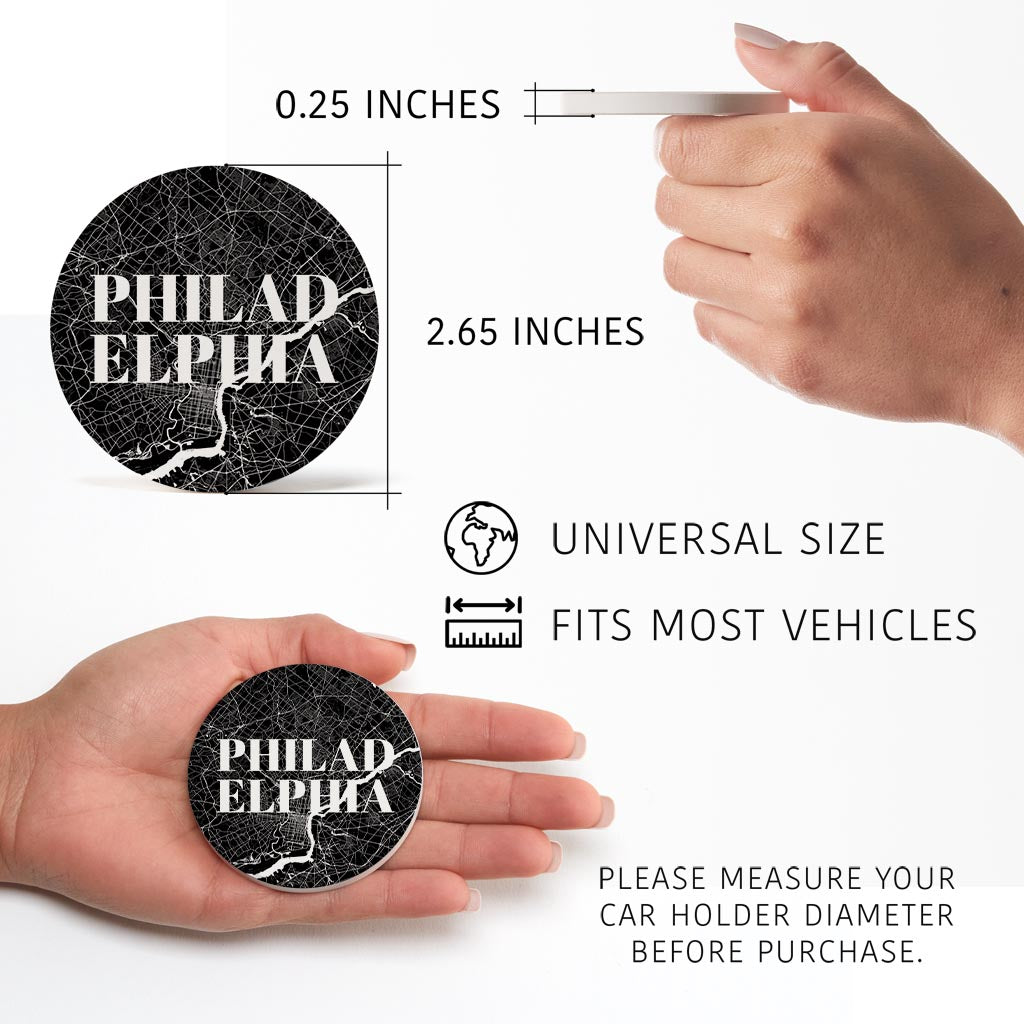 Minimalistic B&W Pennsylvania Philadelphia Map | Absorbent Car Coasters | Set of 2 | Min 4