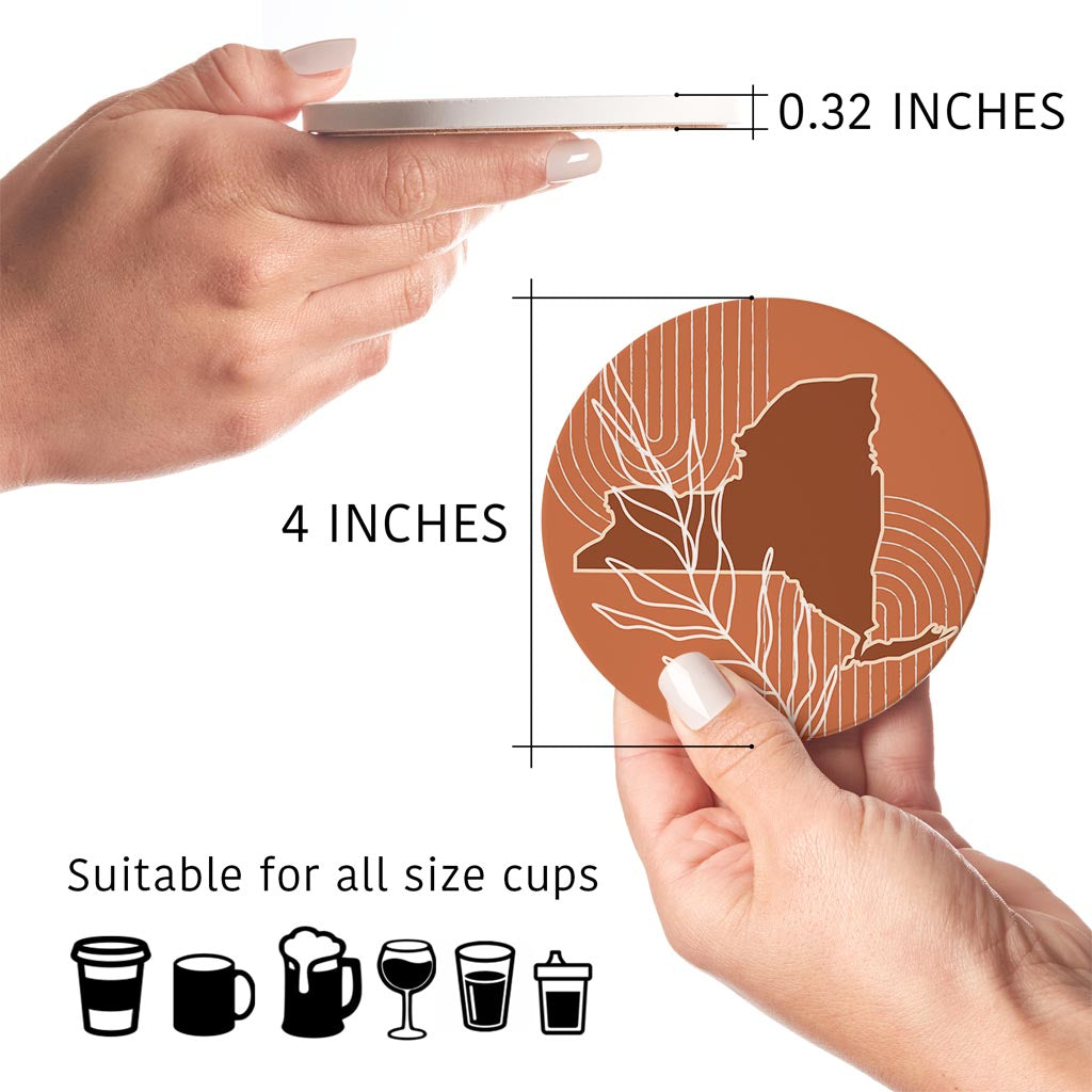 Modern Minimalist New York Shape And Leaf | Absorbent Coasters | Set of 4 | Min 2