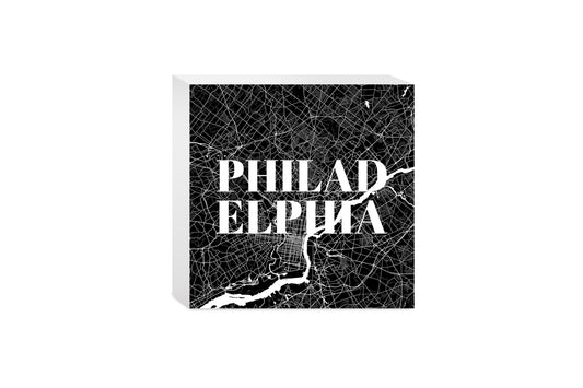 Minimalistic B&W Pennsylvania Philadelphia Map | Wood Block | Eaches | Min 4