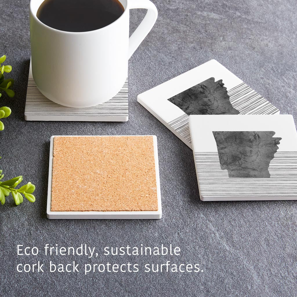 B&W Minimalist Arkansas Lines | Absorbent Coasters | Set of 4 | Min 2