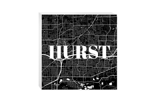 Minimalistic B&W Texas Hurst Map | Wood Block | Eaches | Min 2