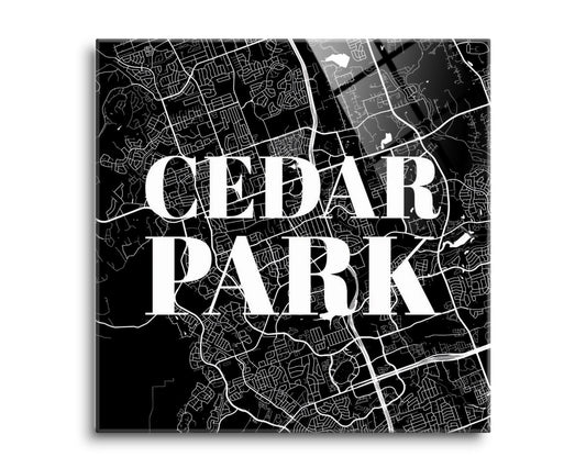 Minimalistic B&W Texas Cedar Park Map | Hi-Def Glass Art | Eaches | Min 2