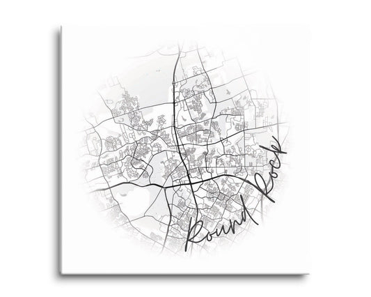 Minimalistic B&W Texas Round Rock Circle Map | Hi-Def Glass Art | Eaches | Min 2