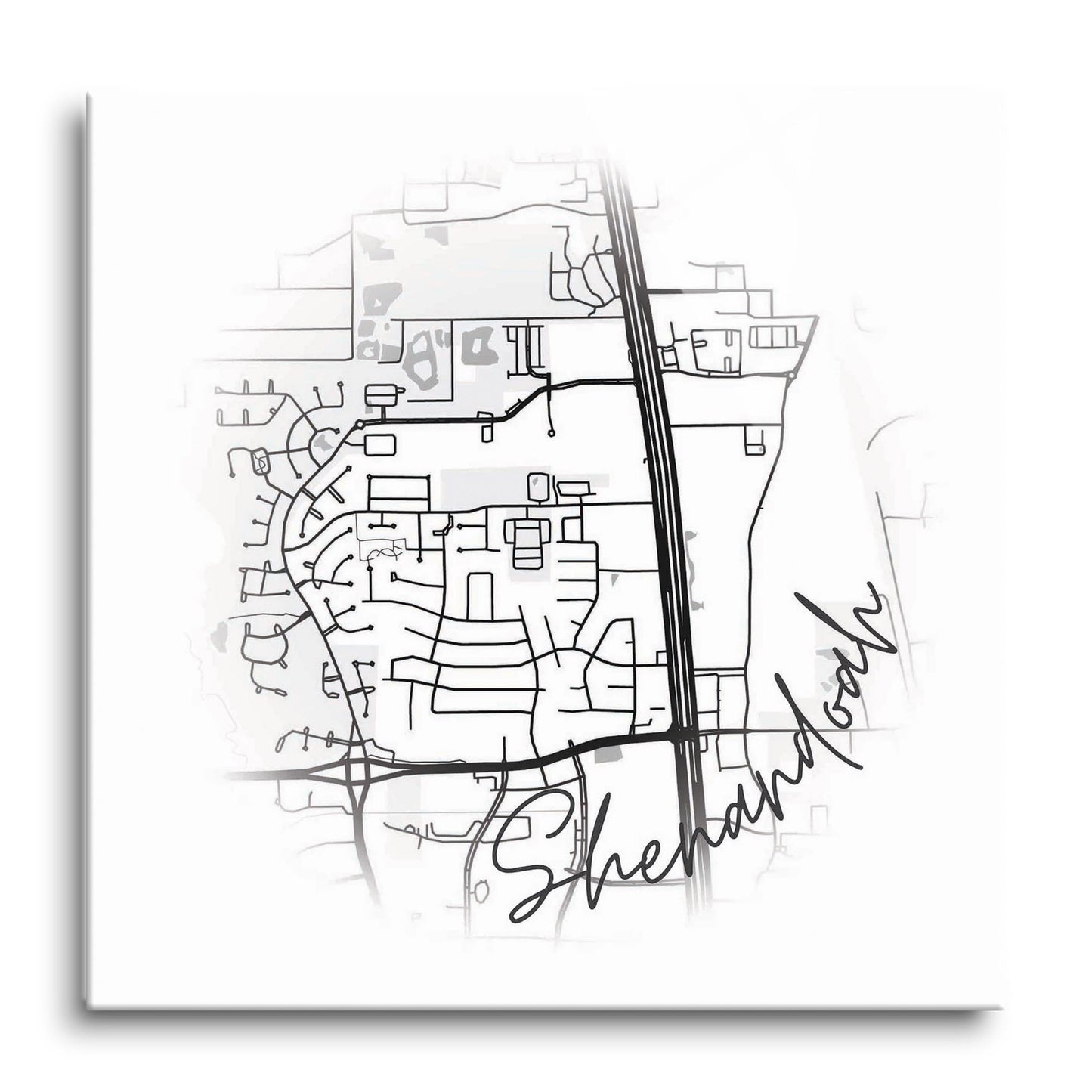 Minimalistic B&W Texas Shenandoah Circle Map | Hi-Def Glass Art | Eaches | Min 1