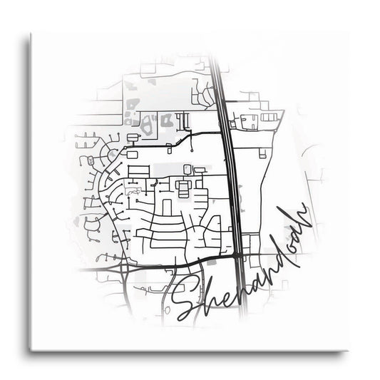 Minimalistic B&W Texas Shenandoah Circle Map | Hi-Def Glass Art | Eaches | Min 1