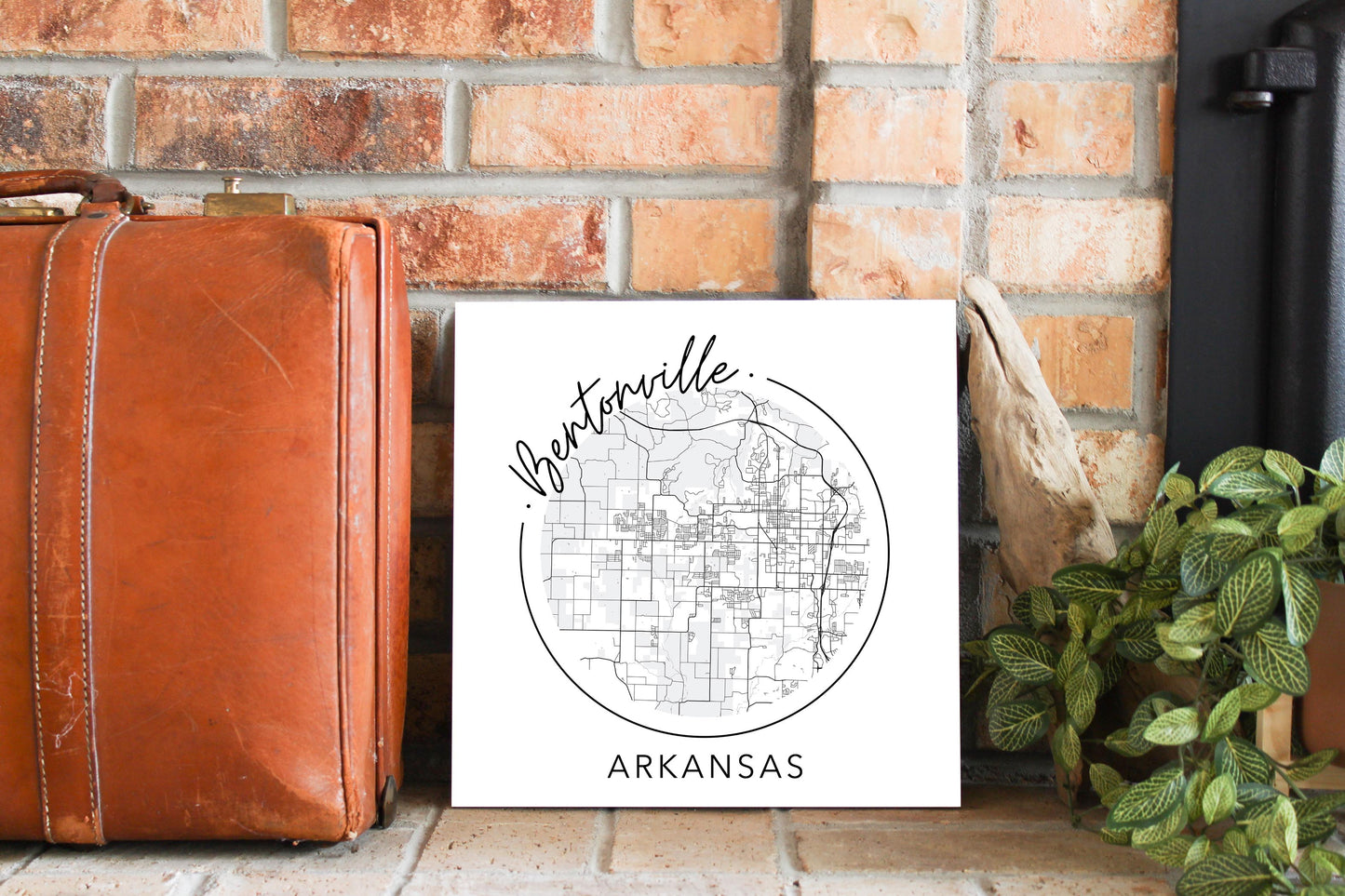 Minimalist B&W Arkansas Bentonville Circle Map State | Wood Sign | Eaches | Min 2