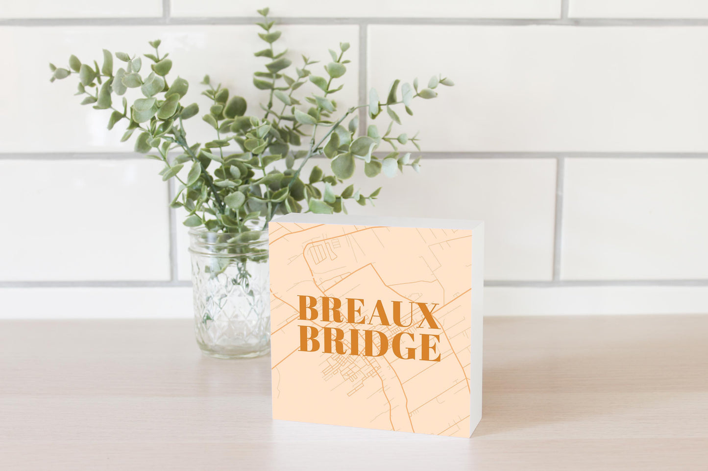 Modern Minimalist Louisiana Breaux Bridge Map | Wood Block | Eaches | Min 4