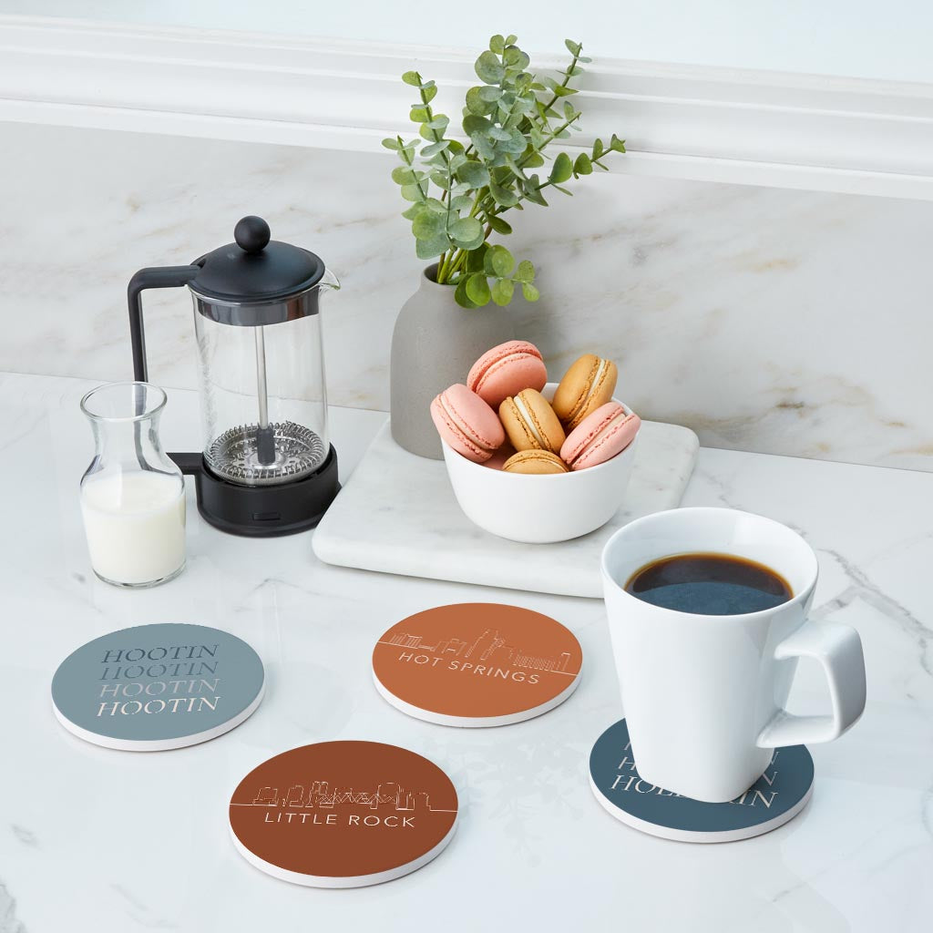 Modern Minimalist Arkansas Skyline Hootin Hollerin | Absorbent Coasters | Set of 4 | Min 2