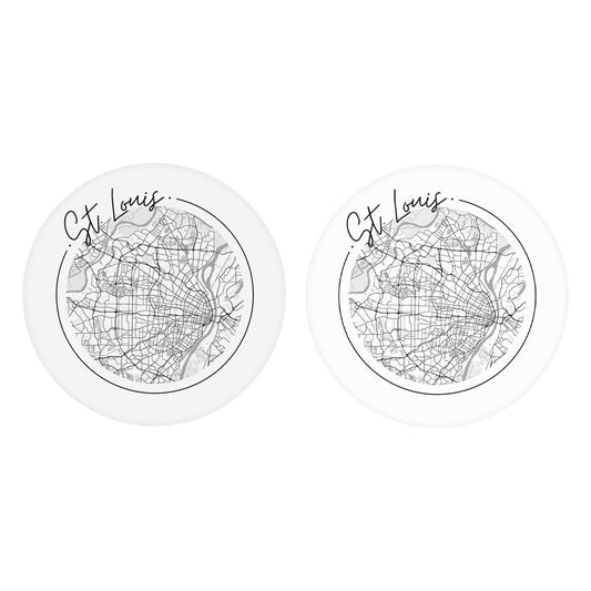 Minimalist B&W Missouri St Louis Circle Map | Absorbent Car Coasters | Set of 2 | Min 4