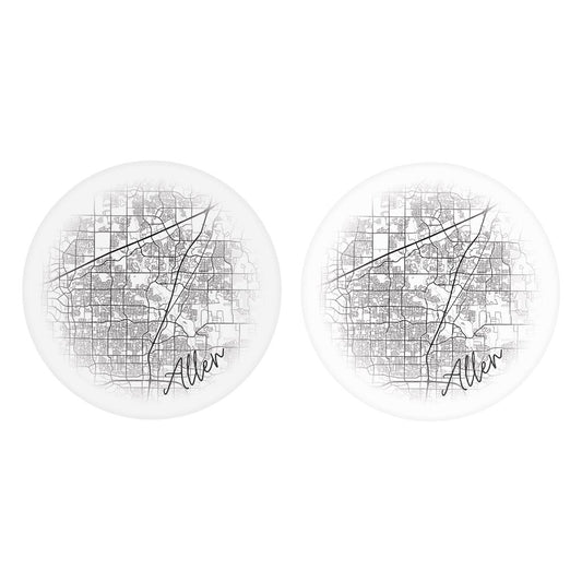 Minimalistic B&W Texas Allen Circle Map | Absorbent Car Coasters | Set of 2 | Min 4