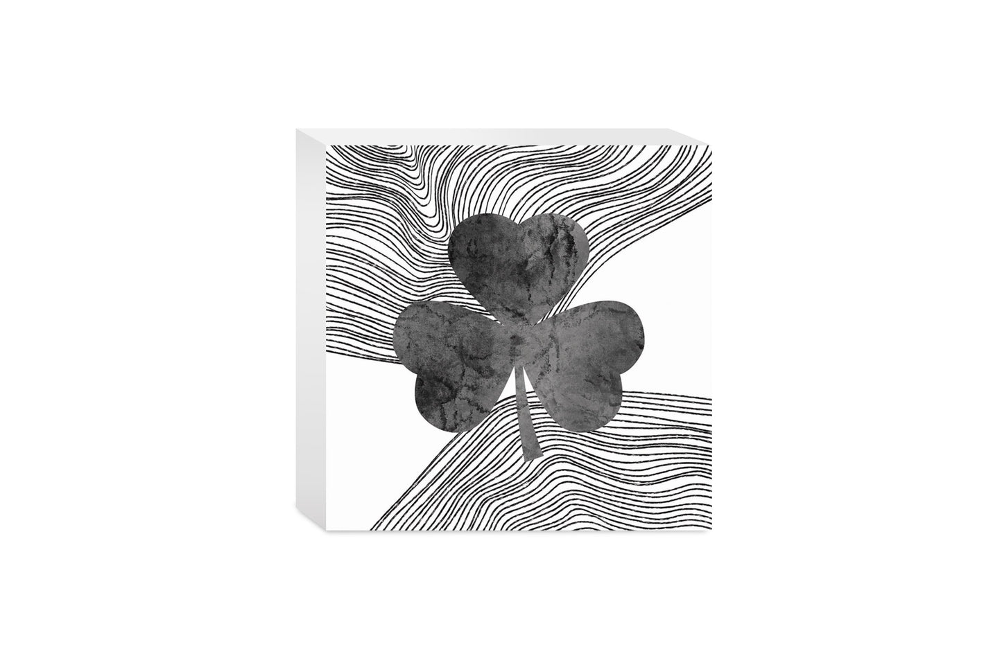 Minimalistic B&W Shamrock Fluid Lines | Wood Block | Eaches | Min 4