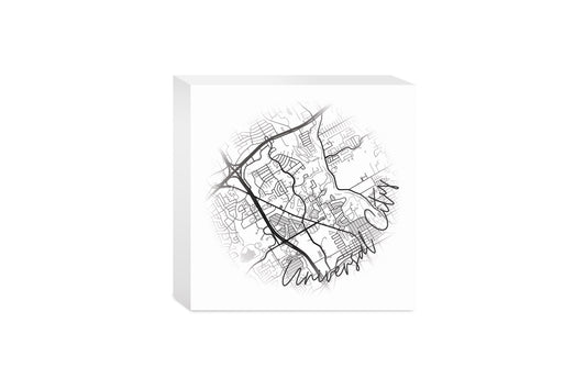 Minimalistic B&W Texas Universal City Circle Map| Wood Block | Eaches | Min 4