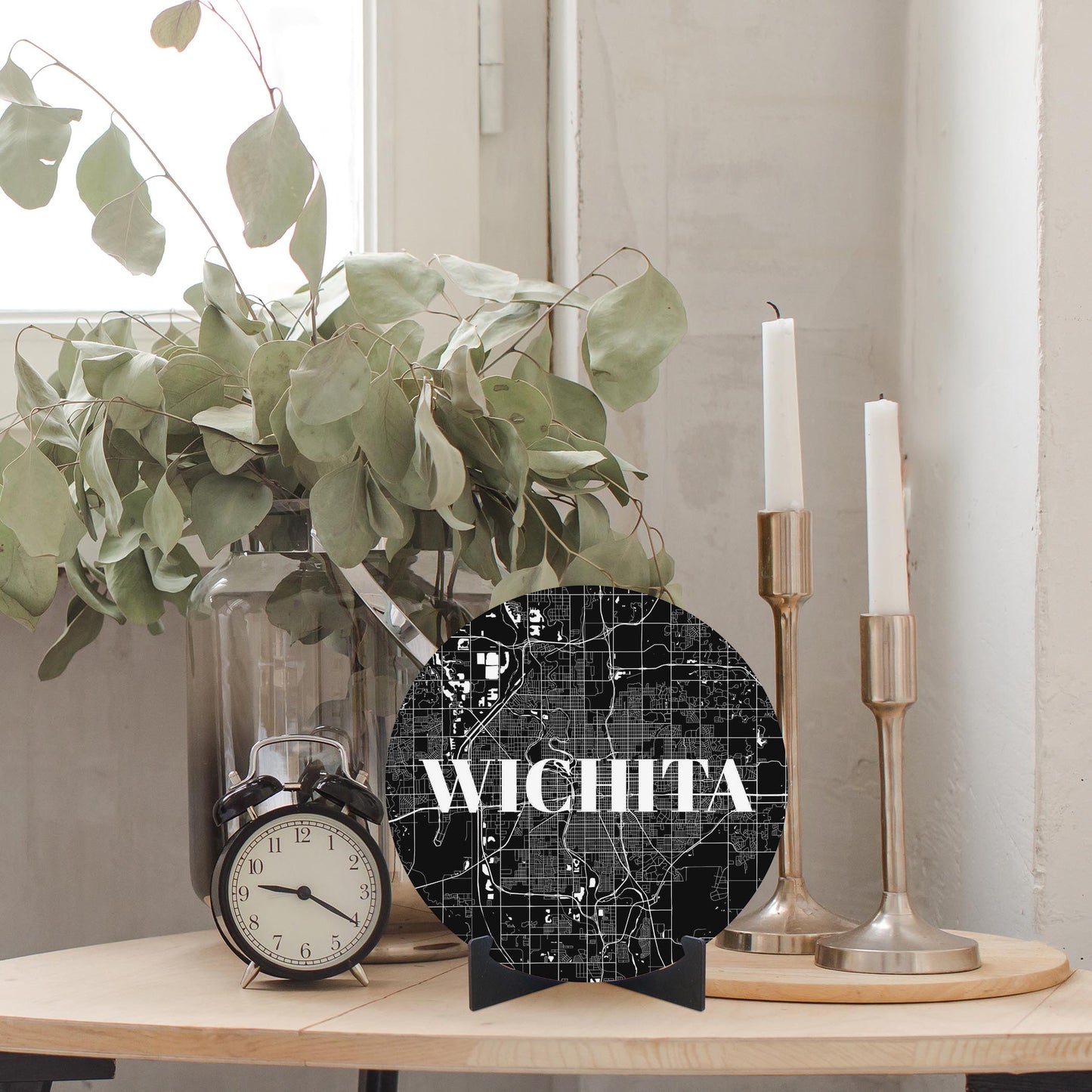 Minimalist B&W Kansas Wichita Map | Wood Sign | Eaches | Min 1