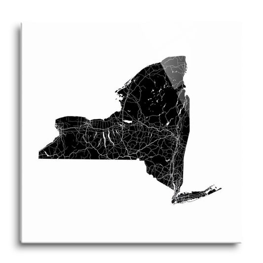 Minimalistic B&W New York State With Map | Hi-Def Glass Art | Eaches | Min 1