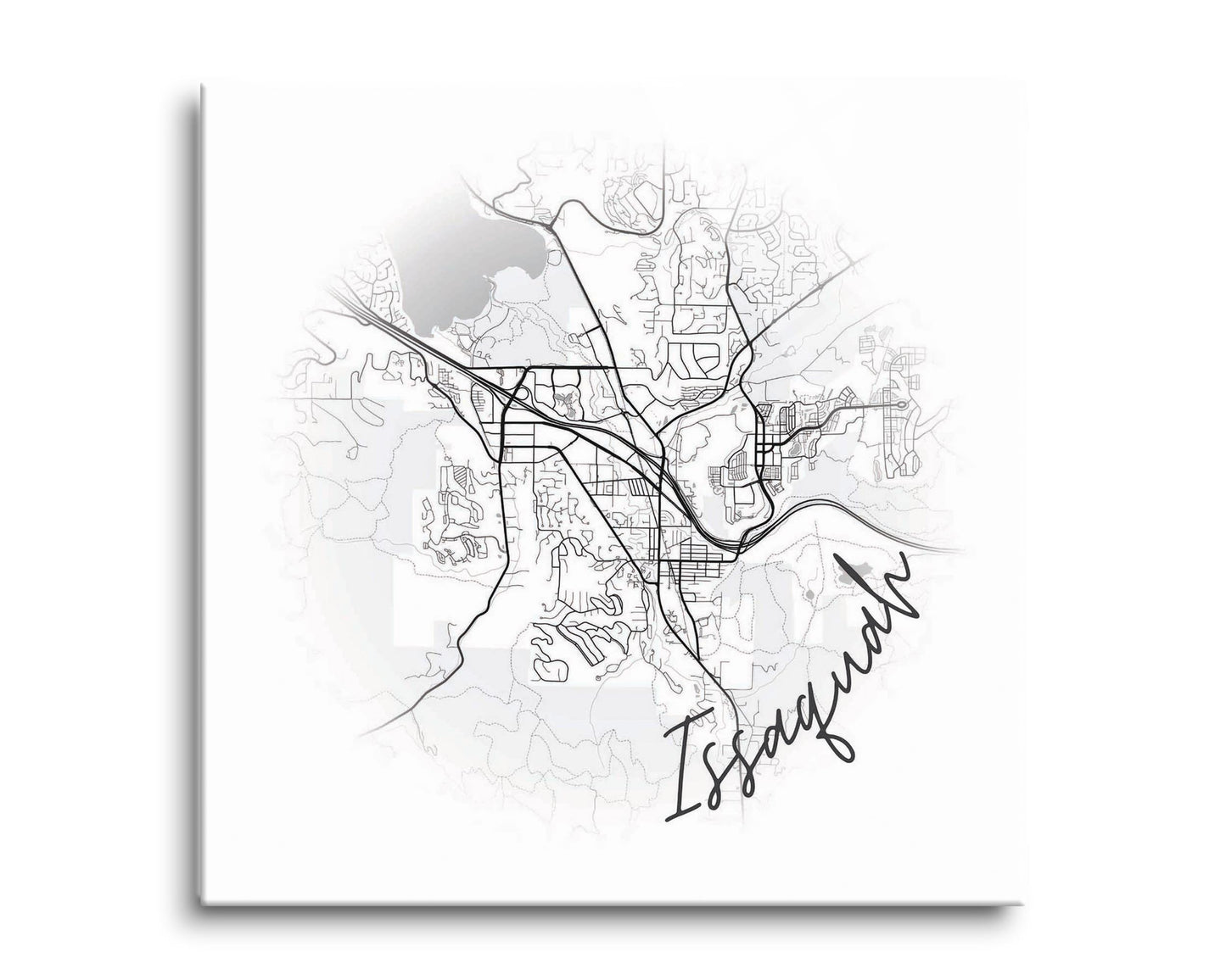 Minimalistic B&W Washington Issaquah Circle Map | Hi-Def Glass Art | Eaches | Min 2