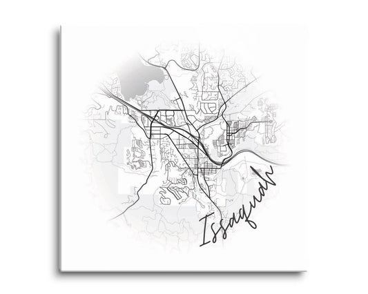 Minimalistic B&W Washington Issaquah Circle Map | Hi-Def Glass Art | Eaches | Min 2
