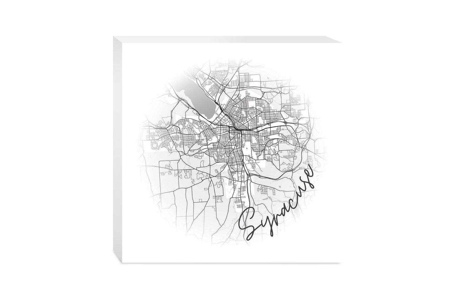 Minimalistic B&W New York Syracuse Faded Circle Map | Wood Block | Eaches | Min 2