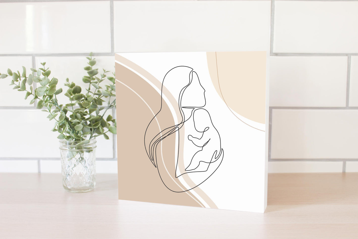 Modern Minimalist Mothers Day Mom Baby | Wood Block | Eaches | Min 2