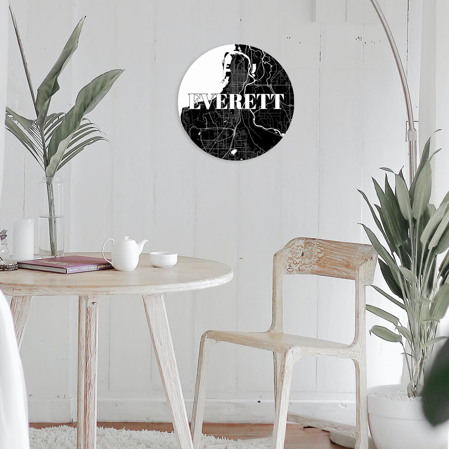 Minimalistic B&W Washington Everett Map | Wood Sign | Eaches | Min 1