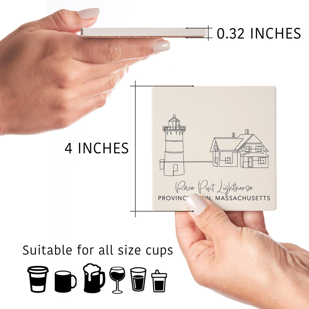 New England Lighthouses Cream Colored | Absorbent Coasters | Set of 4 | Min 2