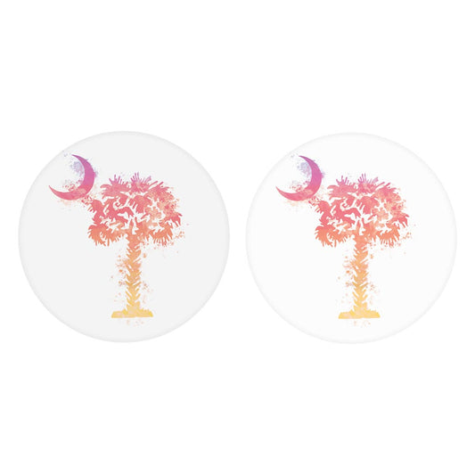 South Carolina Pink Water Color Palm Trees On White | Absorbent Car Coasters | Set of 2 | Min 4
