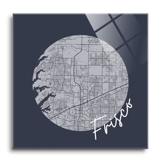Modern Minimalist Texas Colors Frisco Circle Map | Hi-Def Glass Art | Eaches | Min 1