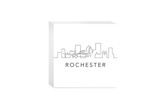 Minimalistic B&W New York Rochester Skyline | Wood Block | Eaches | Min 4