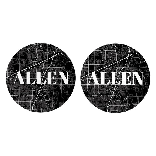 Minimalistic B&W Texas Allen Map | Absorbent Car Coasters | Set of 2 | Min 4