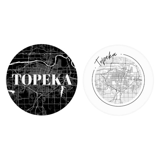 Minimalist B&W Kansas Topeka Maps | Absorbent Car Coasters | Set of 2 | Min 4