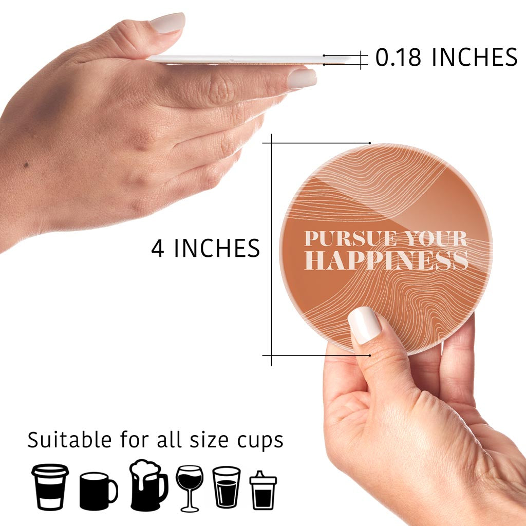 Modern Minimalist Pennsylvania Happiness Quip | Hi-Def Glass Coasters | Set of 4 | Min 2