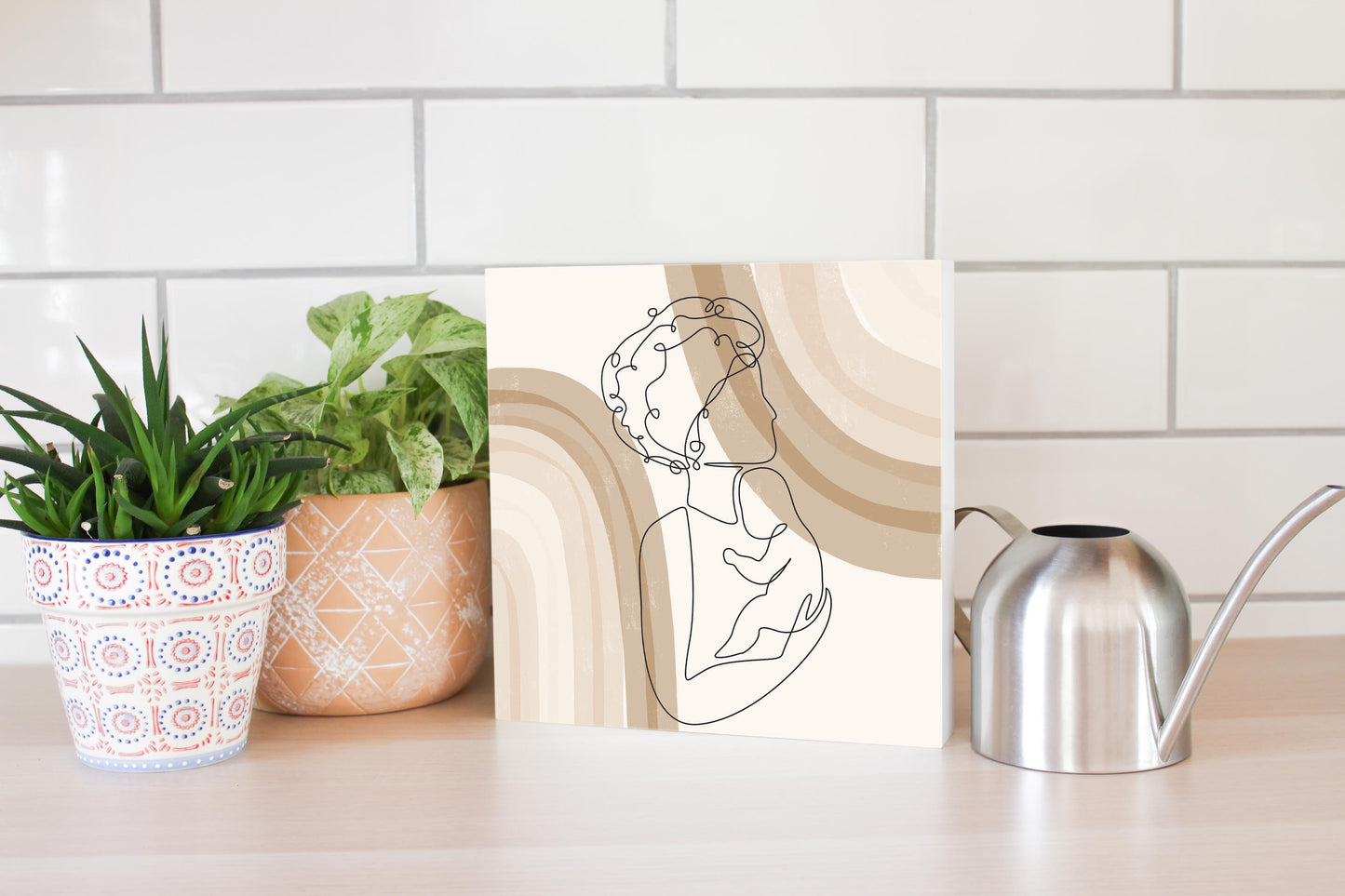 Modern Minimalist Mothers Day Mom Baby | Wood Block | Eaches | Min 2