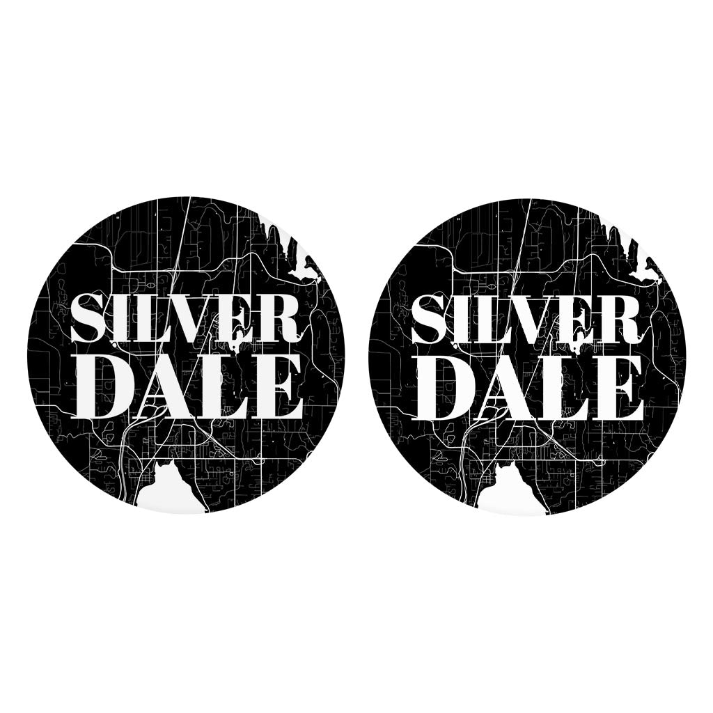 Minimalistic B&W Washington Silverdale Map | Absorbent Car Coasters | Set of 2 | Min 4