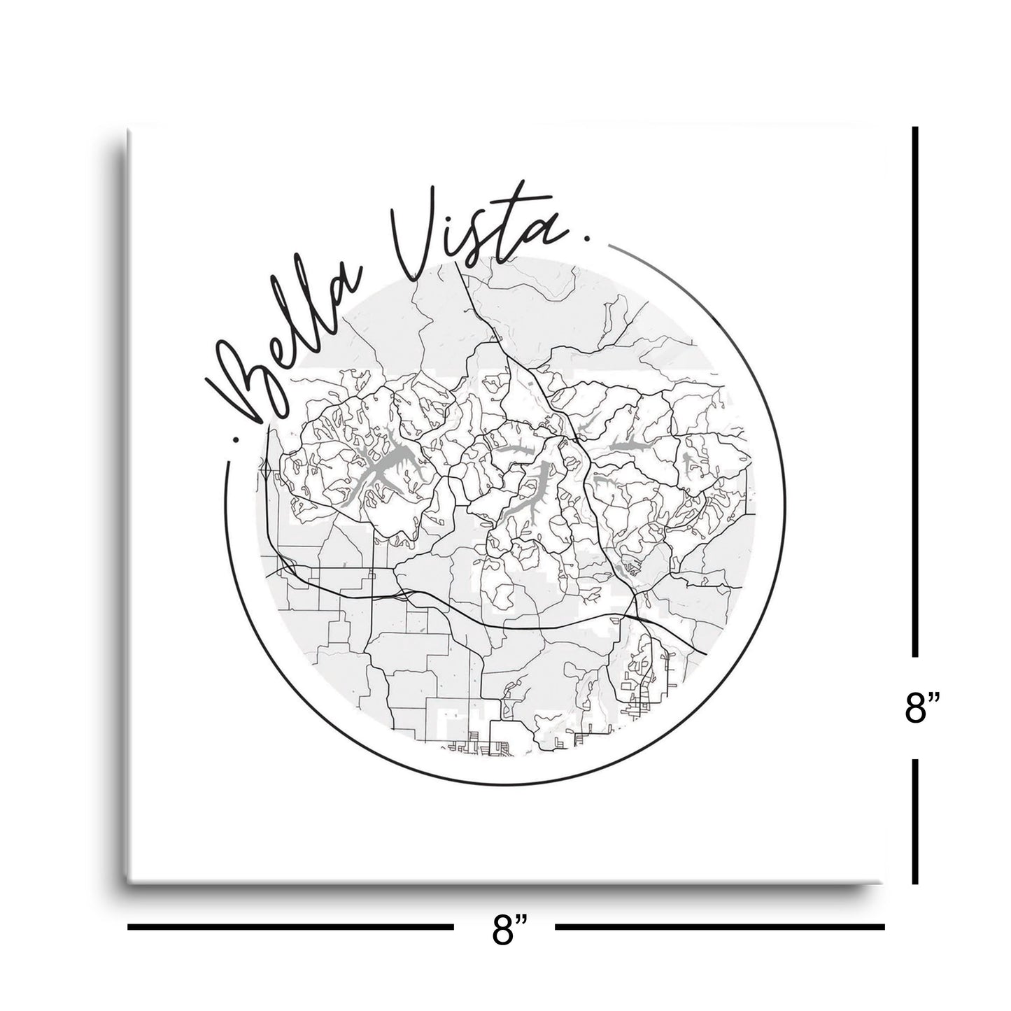 Minimalist B&W Arkansas Bella Vista Circle Map | Hi-Def Glass Art | Eaches | Min 2