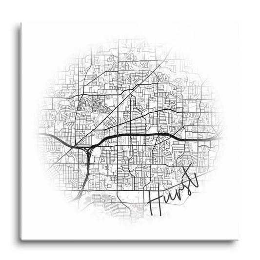 Minimalistic B&W Texas Hurst Circle Map | Hi-Def Glass Art | Eaches | Min 1