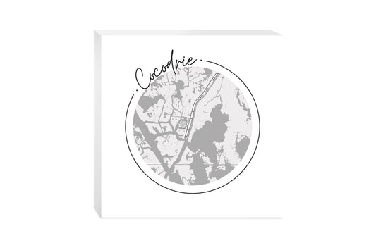 Minimalist B&W Louisiana Cocodrie Circle Map | Wood Block | Eaches | Min 2