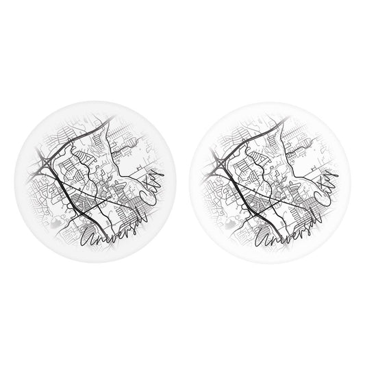Minimalistic B&W Texas Universal City Circle Map | Absorbent Car Coasters | Set of 2 | Min 4
