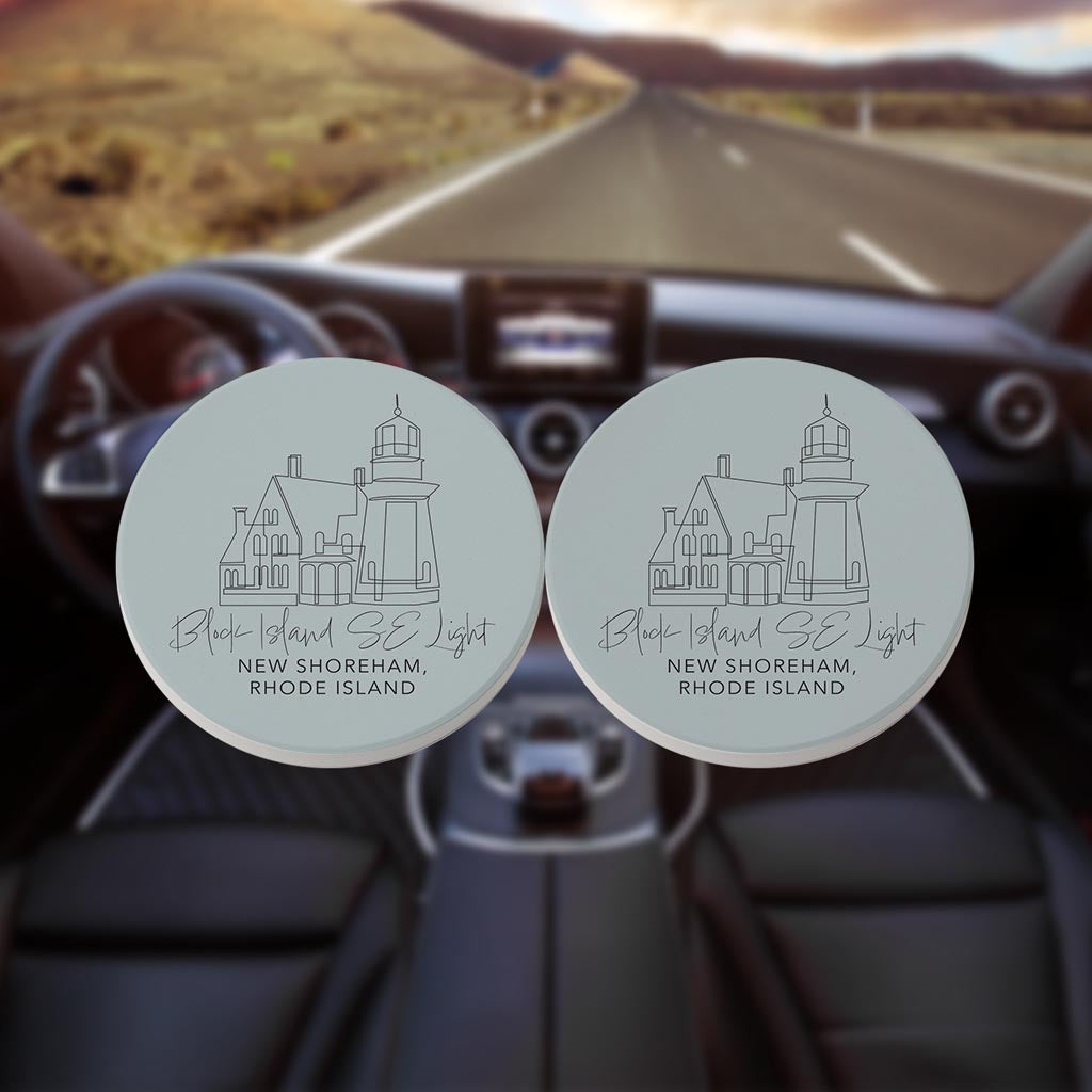 Block Island Se Light Muted Coastal| Absorbent Car Coasters | Set of 2 | Min 4