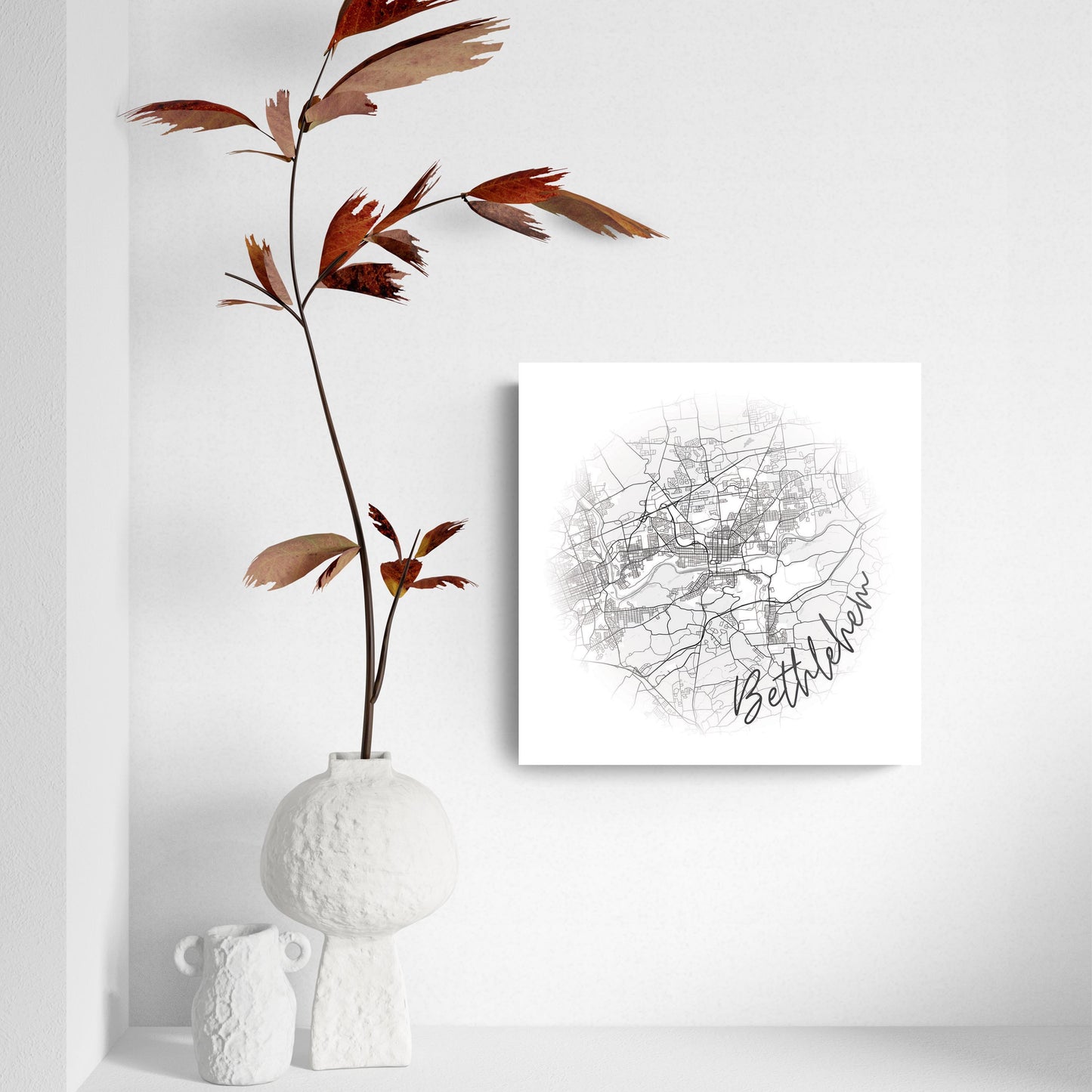 Minimalistic B&W Pennsylvania Bethlehem Circle Map | Hi-Def Glass Art | Eaches | Min 2