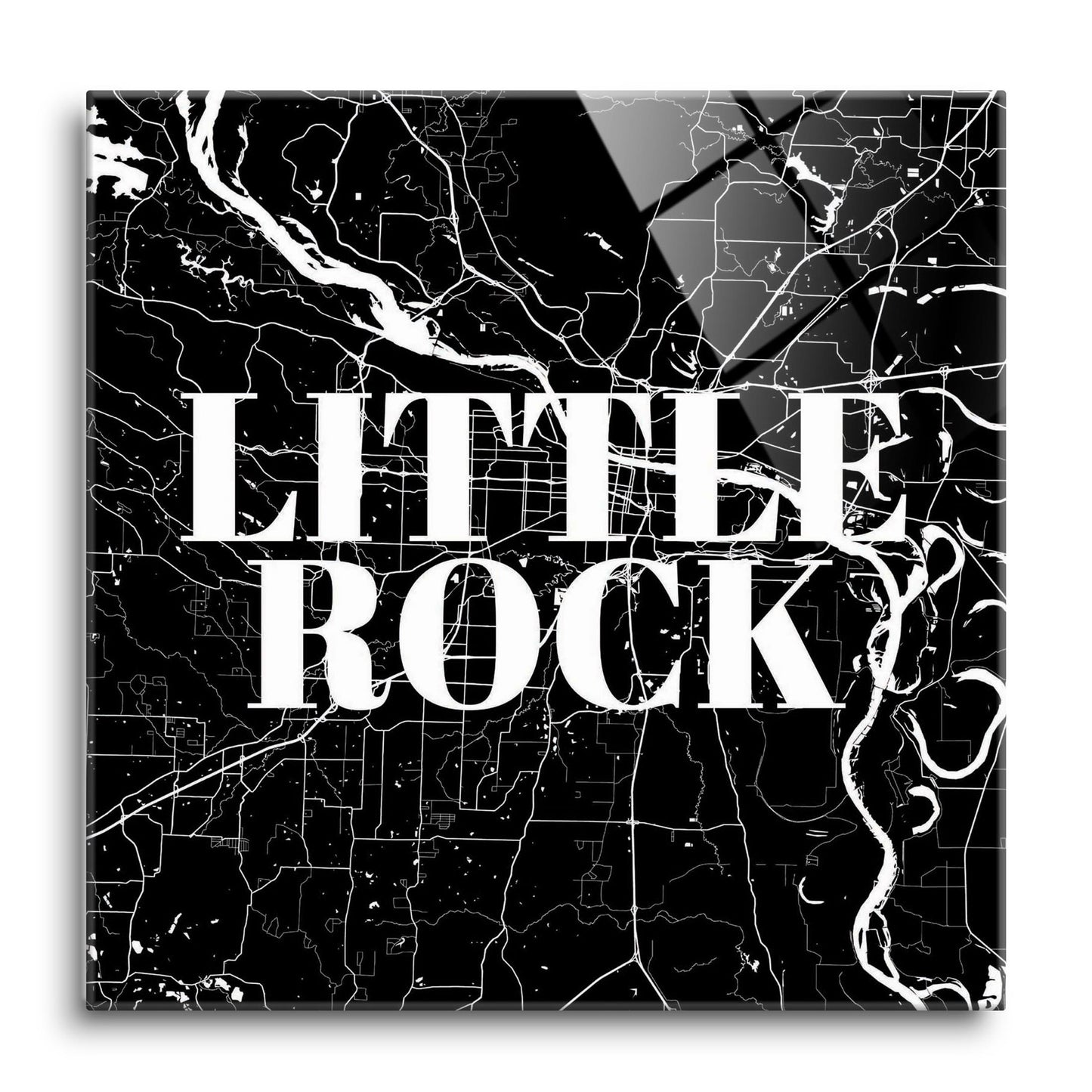 B&W Minimalist Arkansas Little Rock Map | Hi-Def Glass Art | Eaches | Min 1