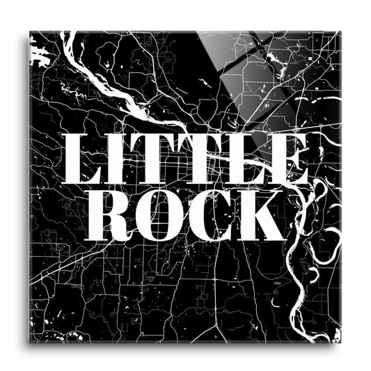 B&W Minimalist Arkansas Little Rock Map | Hi-Def Glass Art | Eaches | Min 1