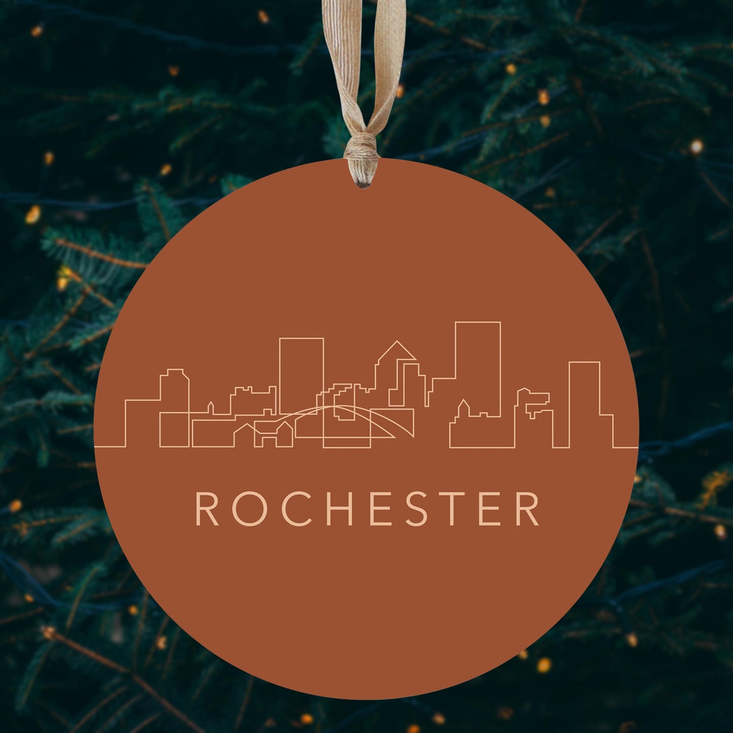 Modern Minimalist New York Rochester Skyline | Wood Ornament | Eaches | Min 1