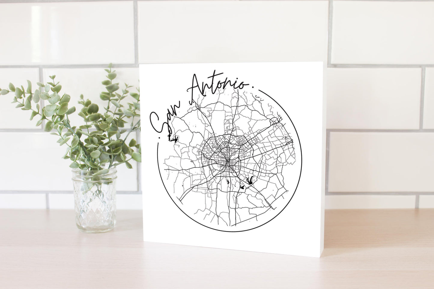 Modern San Antonio Round Map | Wood Block | Eaches | Min 2