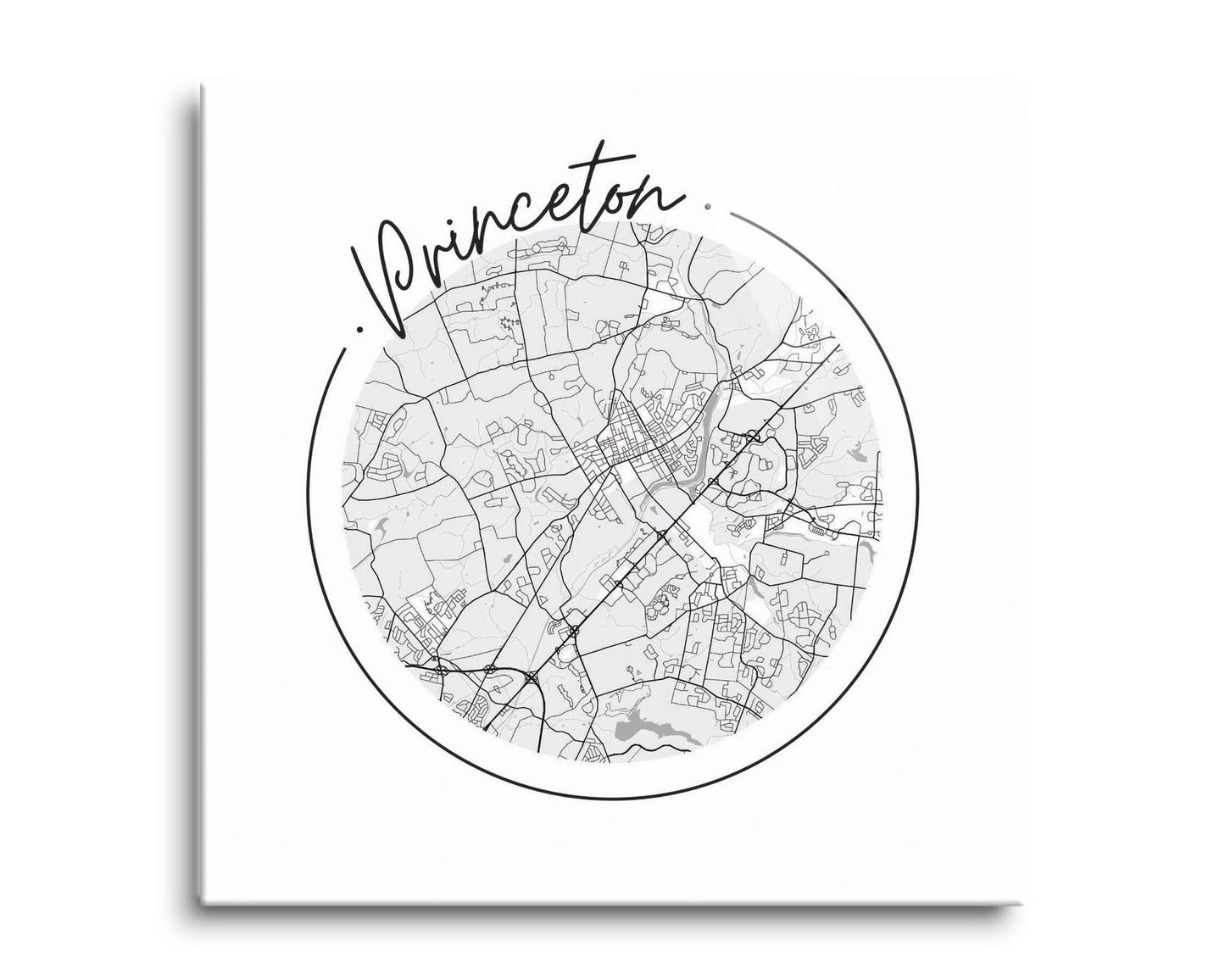 Minimalistic B&W New Jersey Princeton Circle Map | Hi-Def Glass Art | Eaches | Min 2